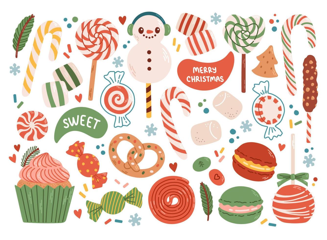 Kerstmis snoepgoed reeks vlak ontwerp geïsoleerd Aan wit achtergrond vector illustratie