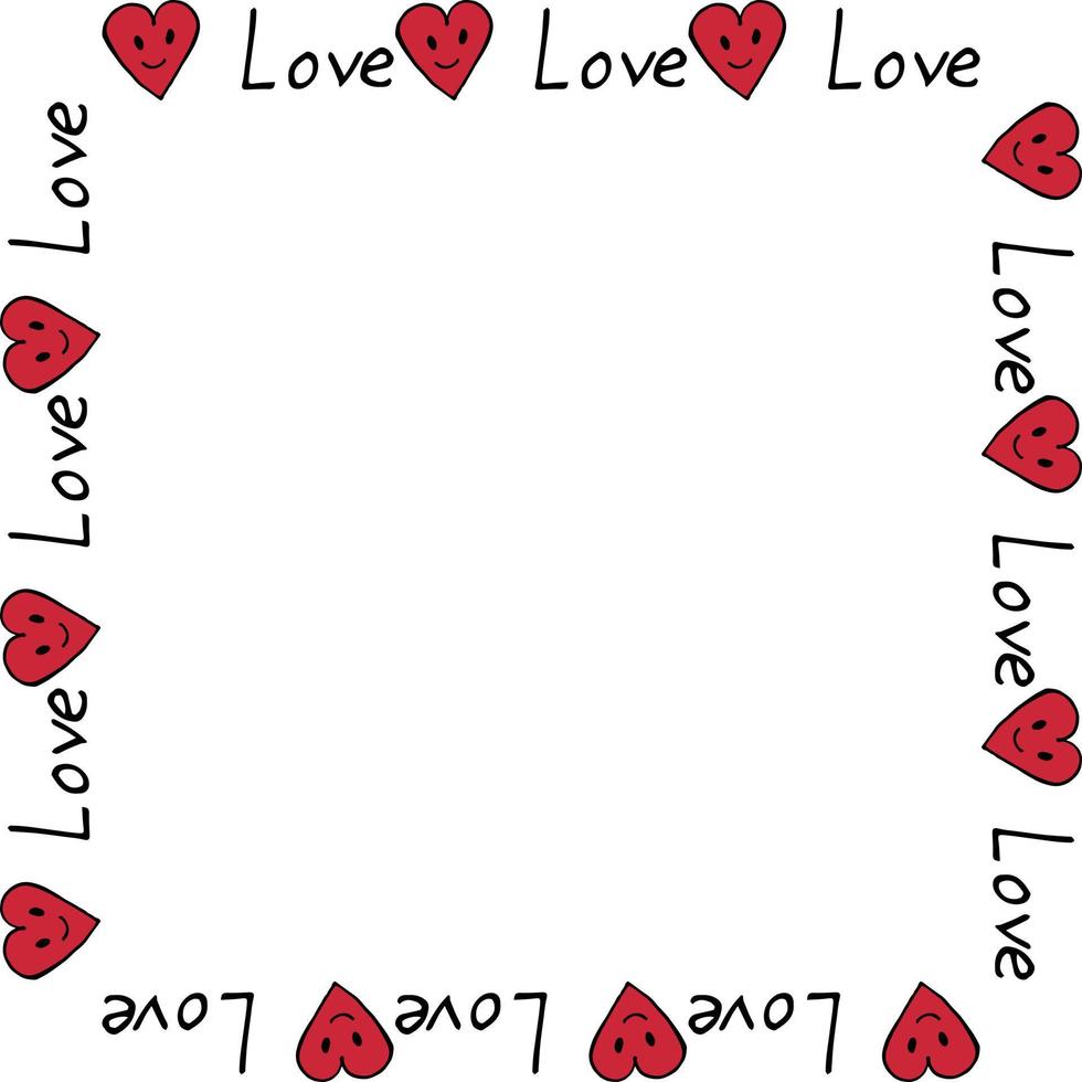 vierkante frame met woorden liefde en harten op witte achtergrond. vector afbeelding.
