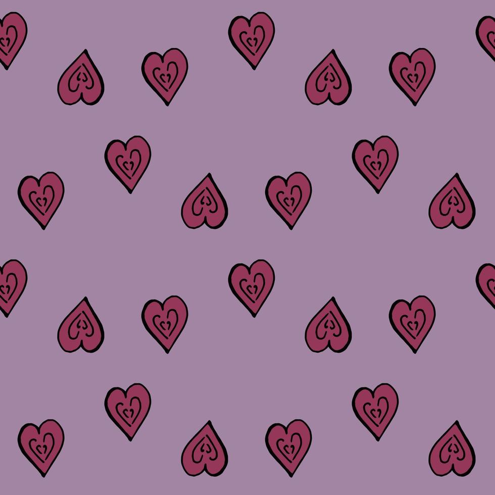 naadloos patroon met donker roze harten Aan licht paars achtergrond. vector afbeelding.