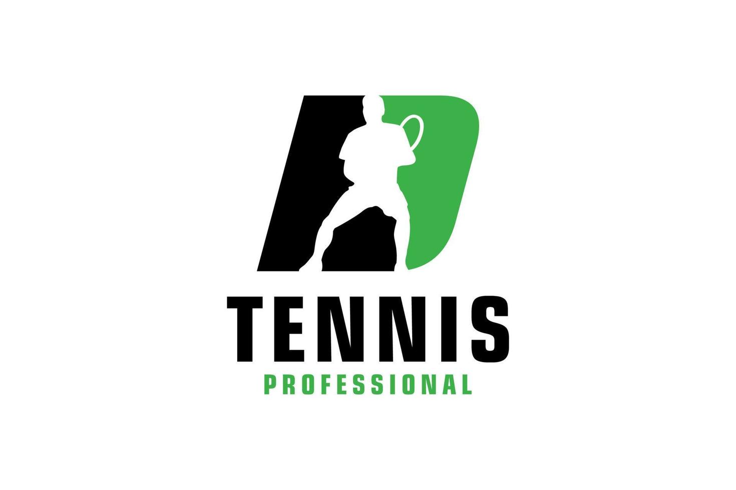 letter d met tennisspeler silhouet logo ontwerp. vectorontwerpsjabloonelementen voor sportteam of huisstijl. vector