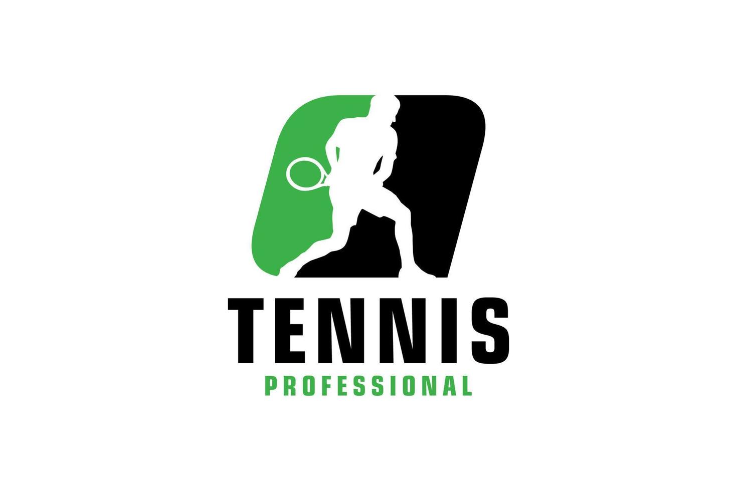 letter q met tennisspeler silhouet logo ontwerp. vectorontwerpsjabloonelementen voor sportteam of huisstijl. vector