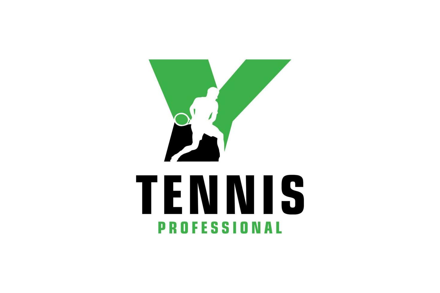 letter y met tennisspeler silhouet logo ontwerp. vectorontwerpsjabloonelementen voor sportteam of huisstijl. vector