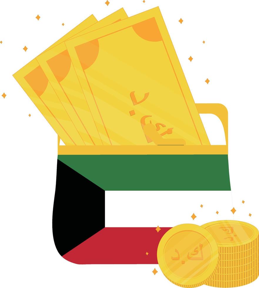 Koeweit vlag hand- getrokken, Koeweit dinar hand- getrokken vector