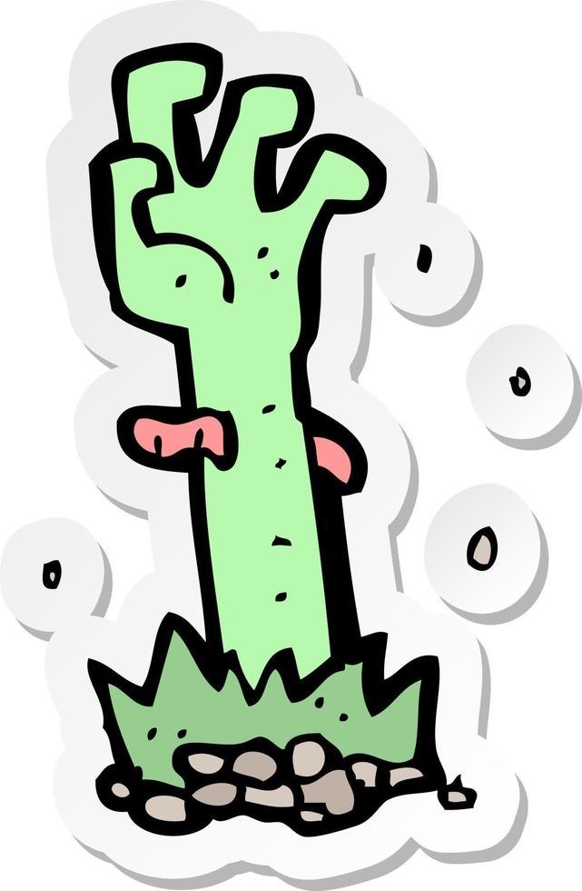 sticker van een cartoon zombiehand vector