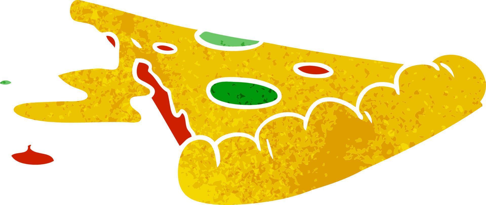 retro cartoon doodle van een stuk pizza vector