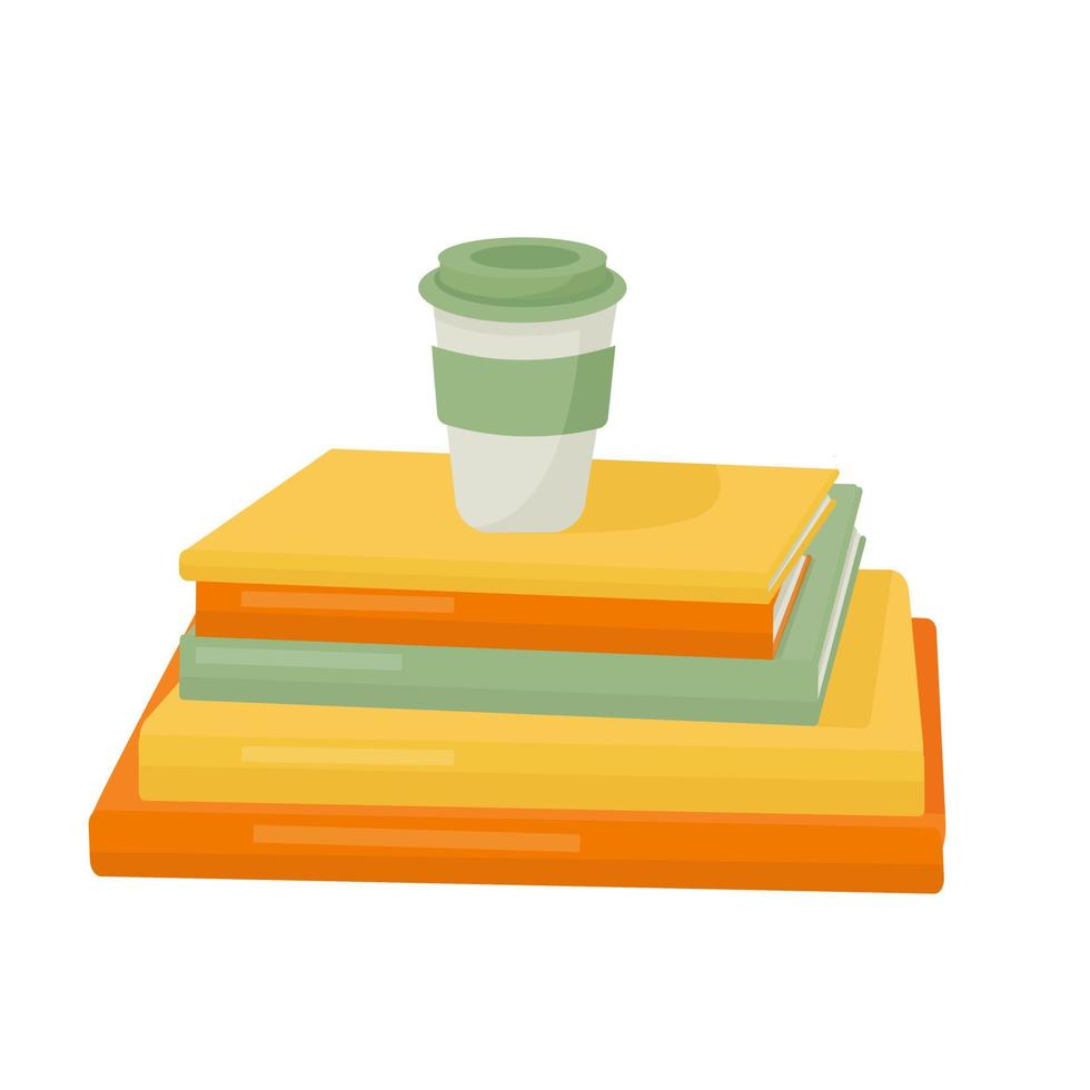 stack van boeken met koffie Aan wit achtergrond vector
