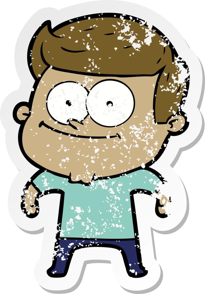 verontruste sticker van een cartoon gelukkige man vector