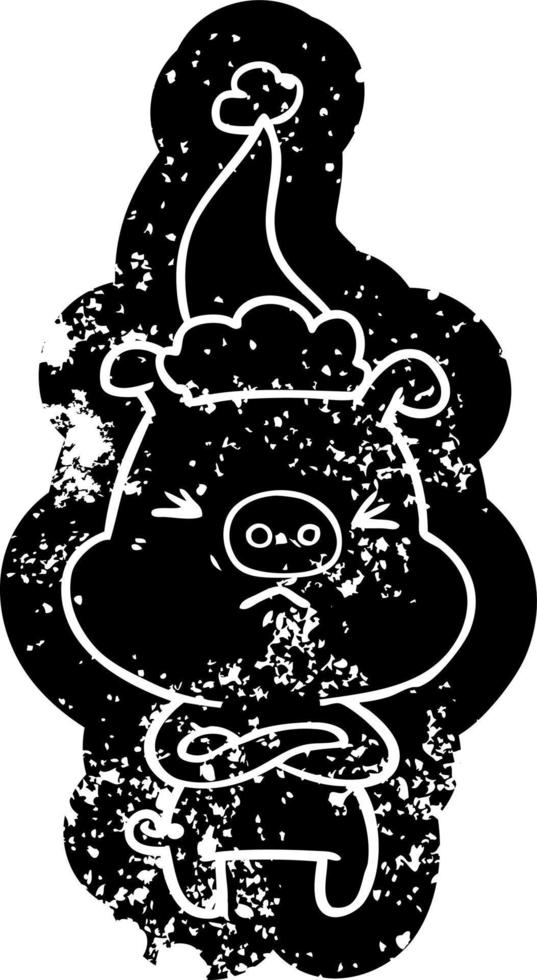 cartoon noodlijdende icoon van een boos varken met een kerstmuts vector