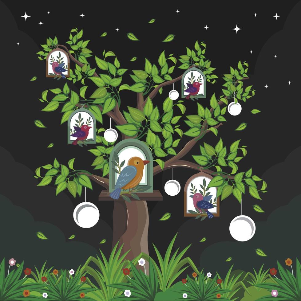vogelstand en boom huizen voor illustraties van kinderen boeken vector