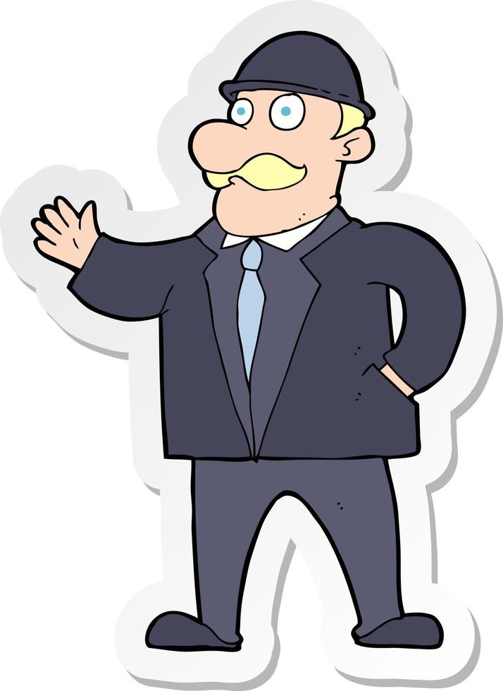 sticker van een cartoon verstandige zakenman met bolhoed vector