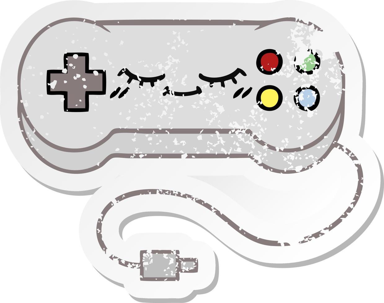 verontruste sticker van een schattige cartoon-gamecontroller vector