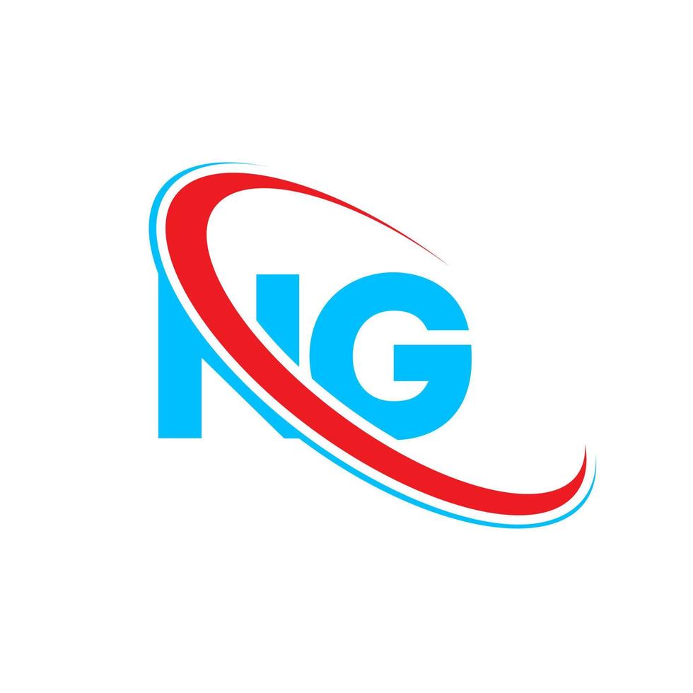 ng logo. ng ontwerp. blauw en rood ng brief. ng brief logo ontwerp. eerste brief ng gekoppeld cirkel hoofdletters monogram logo. vector