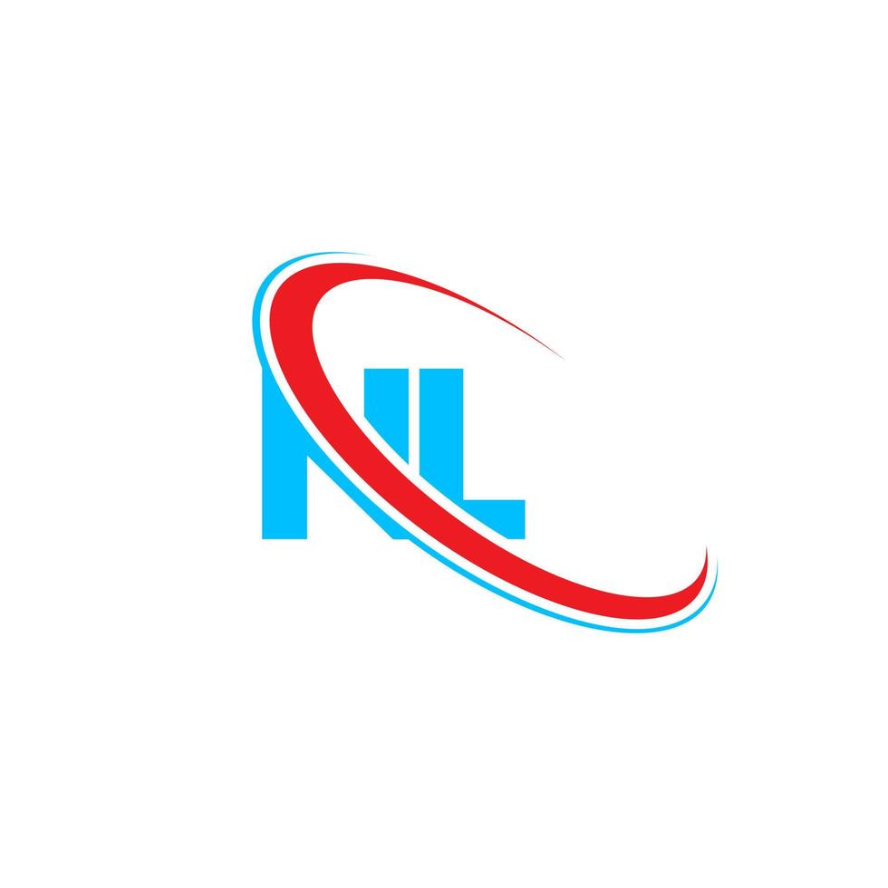 nl logo. nl ontwerp. blauw en rood nl brief. nl brief logo ontwerp. eerste brief nl gekoppeld cirkel hoofdletters monogram logo. vector