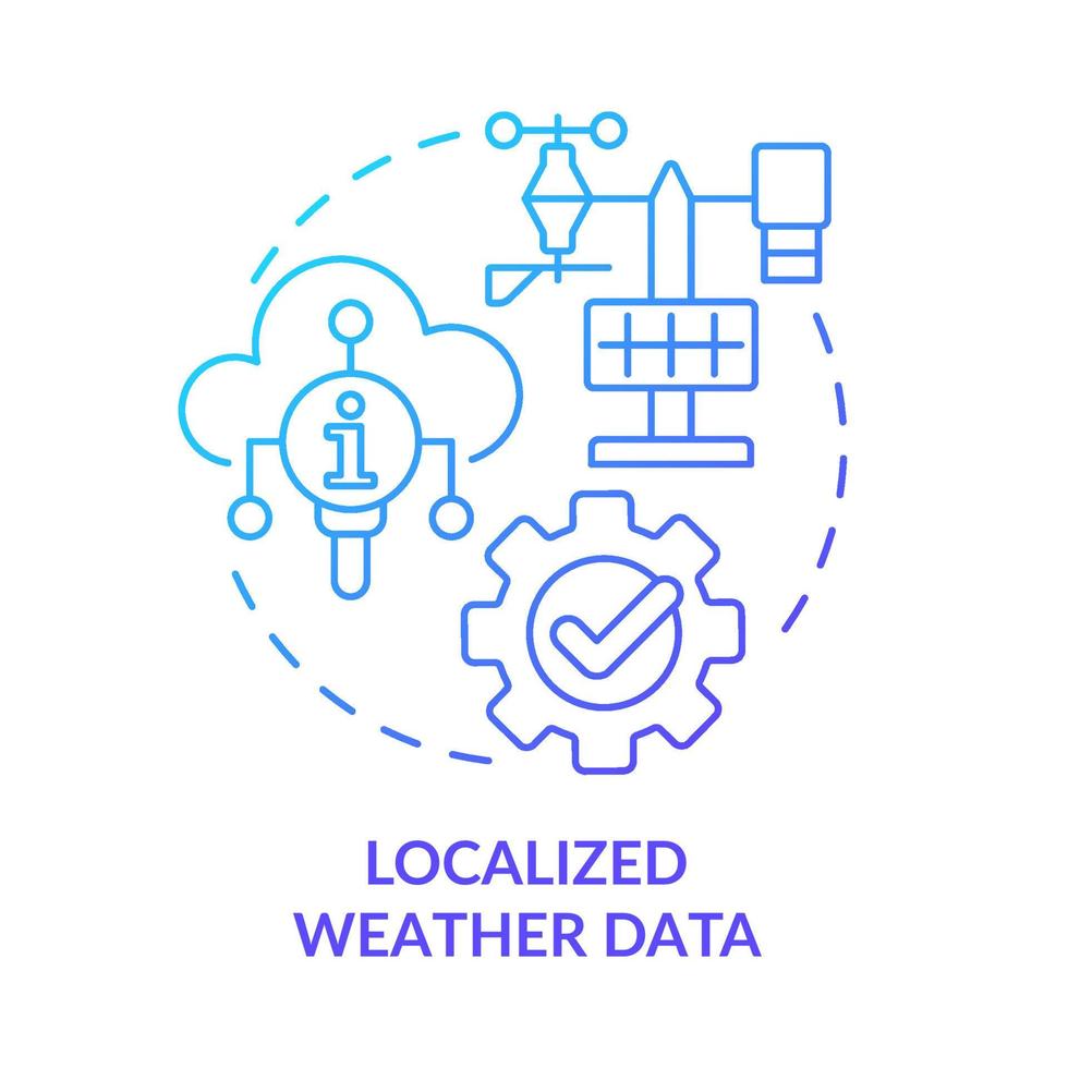 gelokaliseerd weer gegevens blauw helling concept icoon. meteorologie gegevens. stroom landbouw trends abstract idee dun lijn illustratie. geïsoleerd schets tekening. myriade pro-bold doopvont gebruikt vector