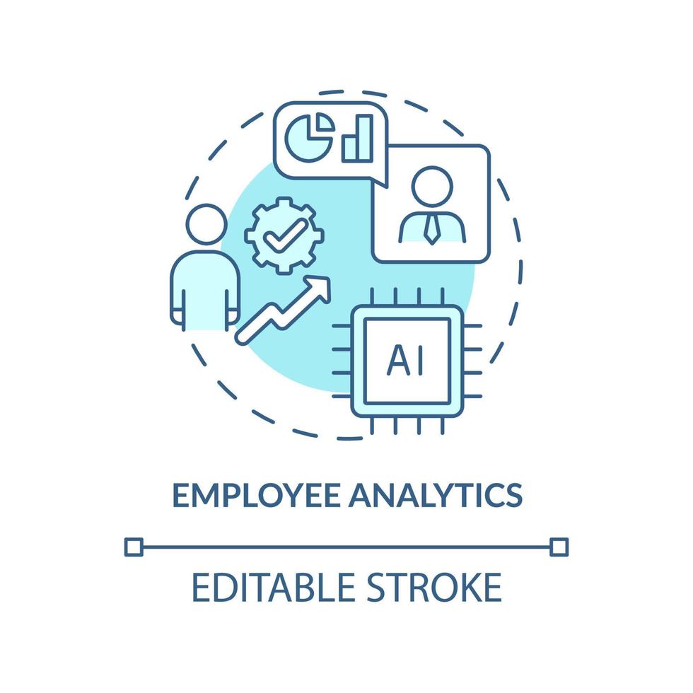 werknemer analytics turkoois concept icoon. voorbeelden van automatisering in bedrijf abstract idee dun lijn illustratie. geïsoleerd schets tekening. bewerkbare hartinfarct. lucht, myriade pro-bold fonts gebruikt vector