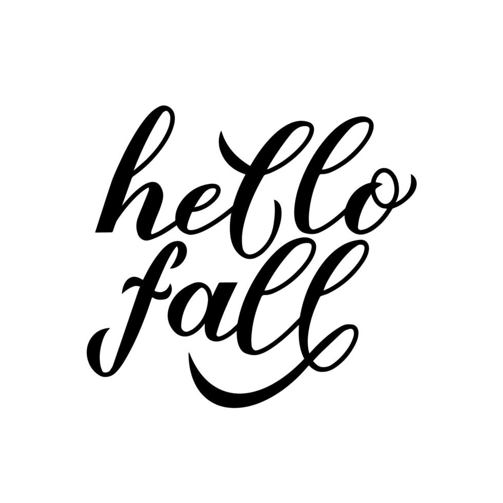 Hallo vallen schoonschrift hand- belettering geïsoleerd Aan wit. herfst seizoensgebonden citaat typografie poster. gemakkelijk naar Bewerk vector sjabloon voor banier, folder, sticker, ansichtkaart, mok, t-shirt, enz.