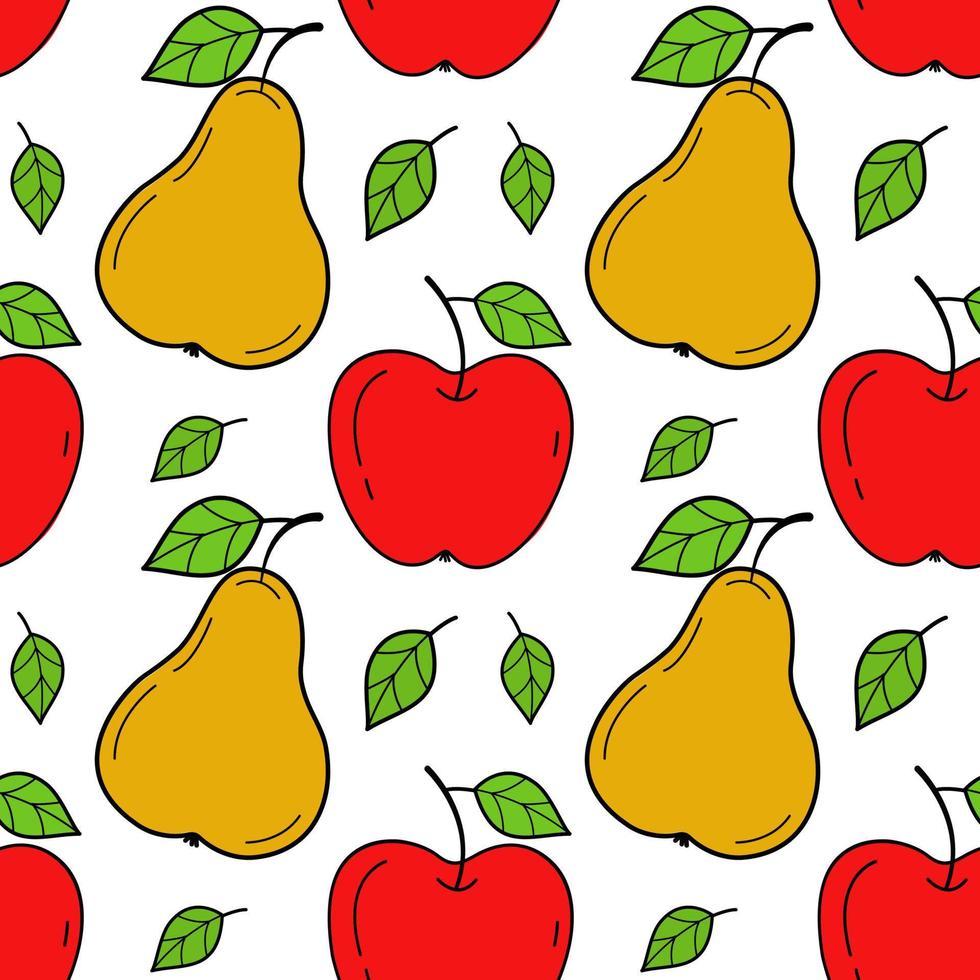 geschilderde naadloze achtergrond met appels en peren. abstract herhalend patroon. voor papier, omslag, stof, achtergrond voor gezonde voeding, geschenkverpakking, kunst aan de muur, interieur. vector