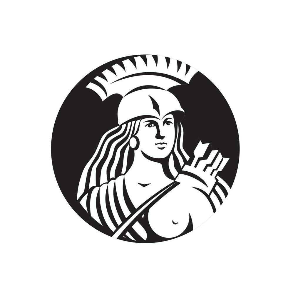 vrouw spartaans krijger cirkel zwart en wit vector