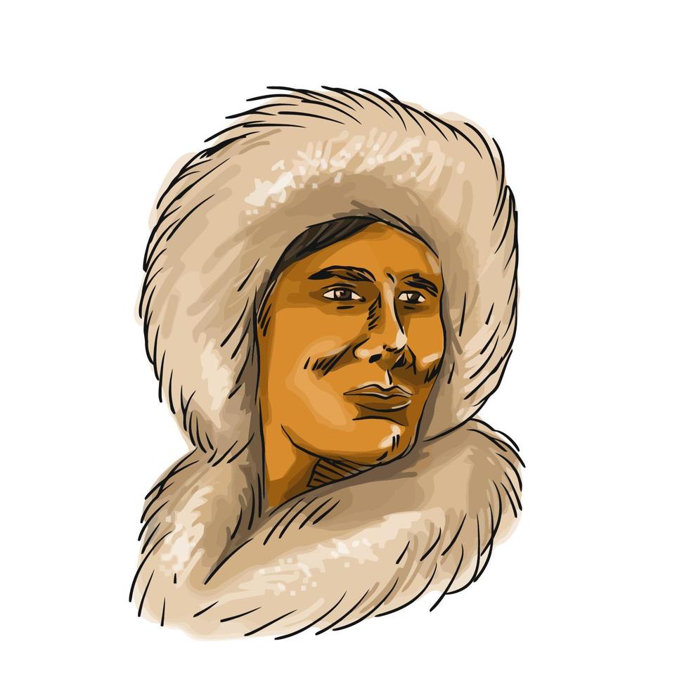 Eskimo inuit met een kap parka waterverf vector