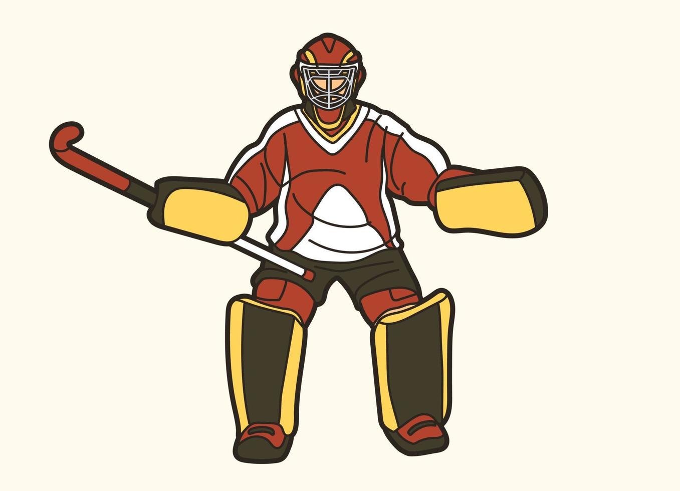 veld- hockey sport speler doelman vector