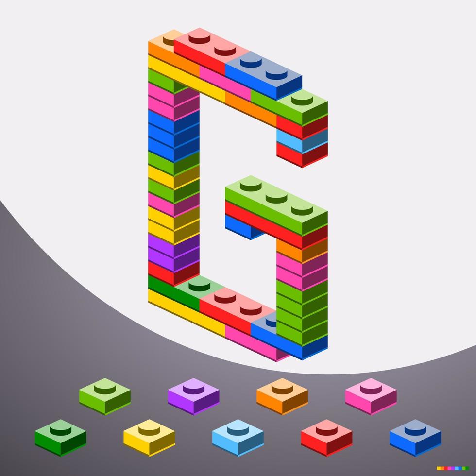 alfabet g van kleurrijk steen blok speelgoed- Leuk vinden Lego, gebouw steen fonts voor kinderen poster, brief ontwerp, banier, logo, afdrukken voor kinderen, enz. vector