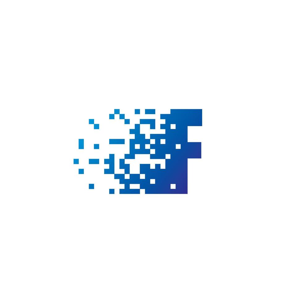 brief f pixel logo, snel in beweging f icoon vector