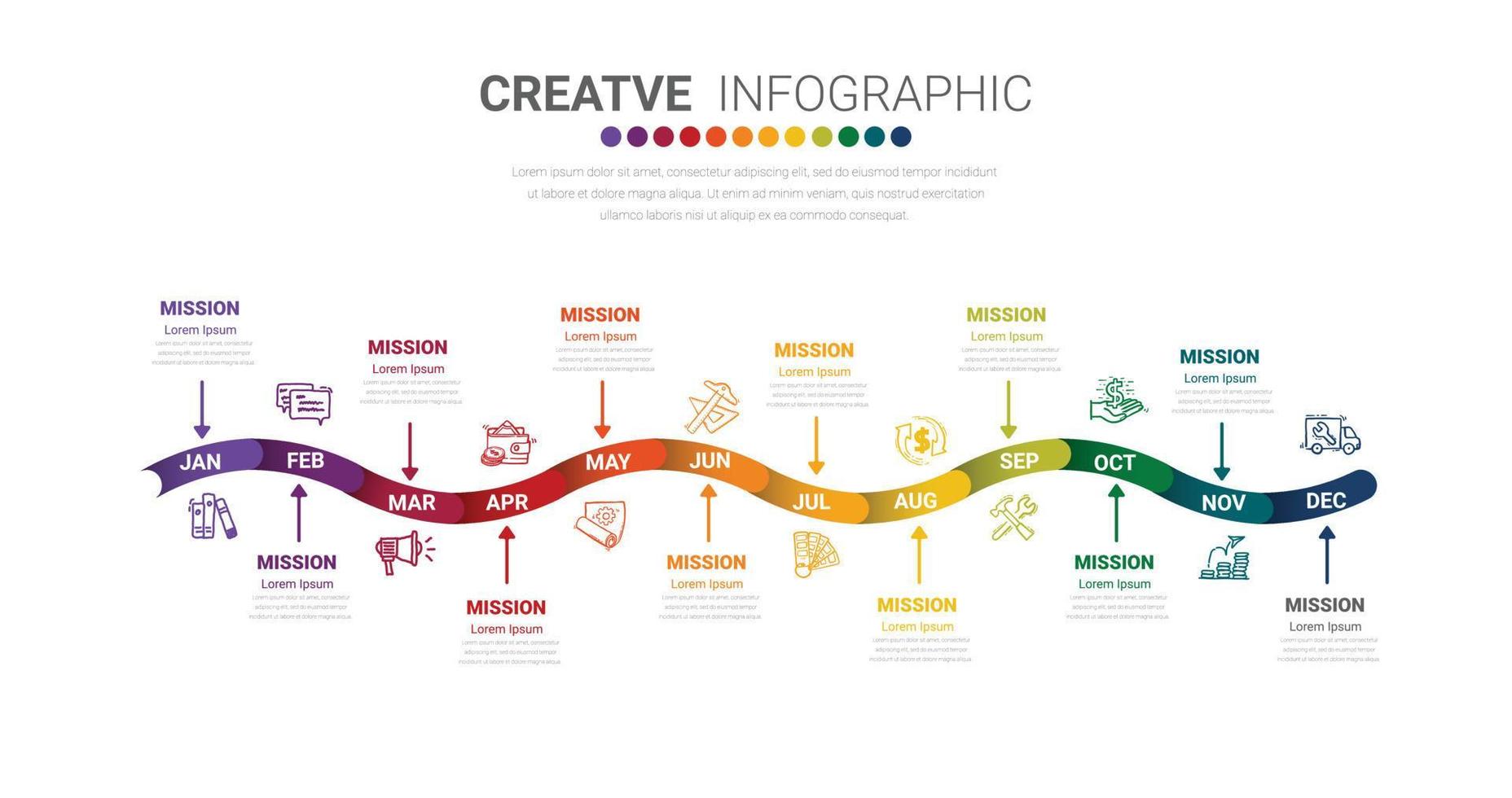 tijdlijn presentatie voor 1 jaar, infographics ontwerp vector