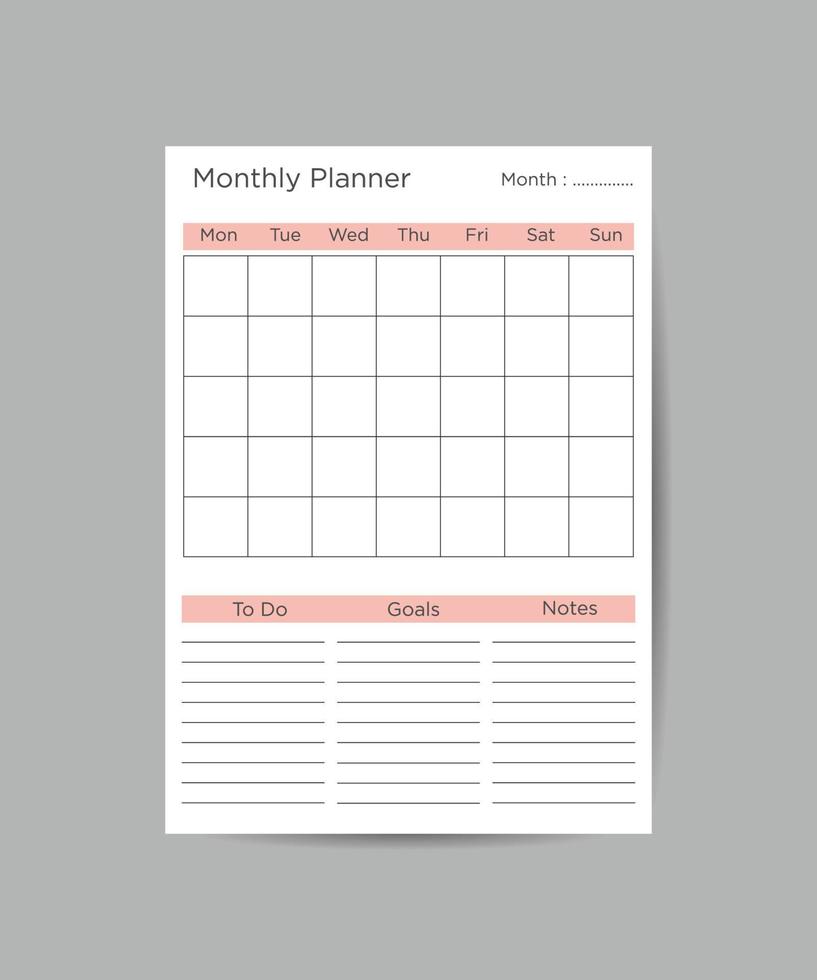 maandelijks ontwerper sjabloon minimalistische planners organisator bladzijde vector ontwerp ontwerper blanco sjabloon.
