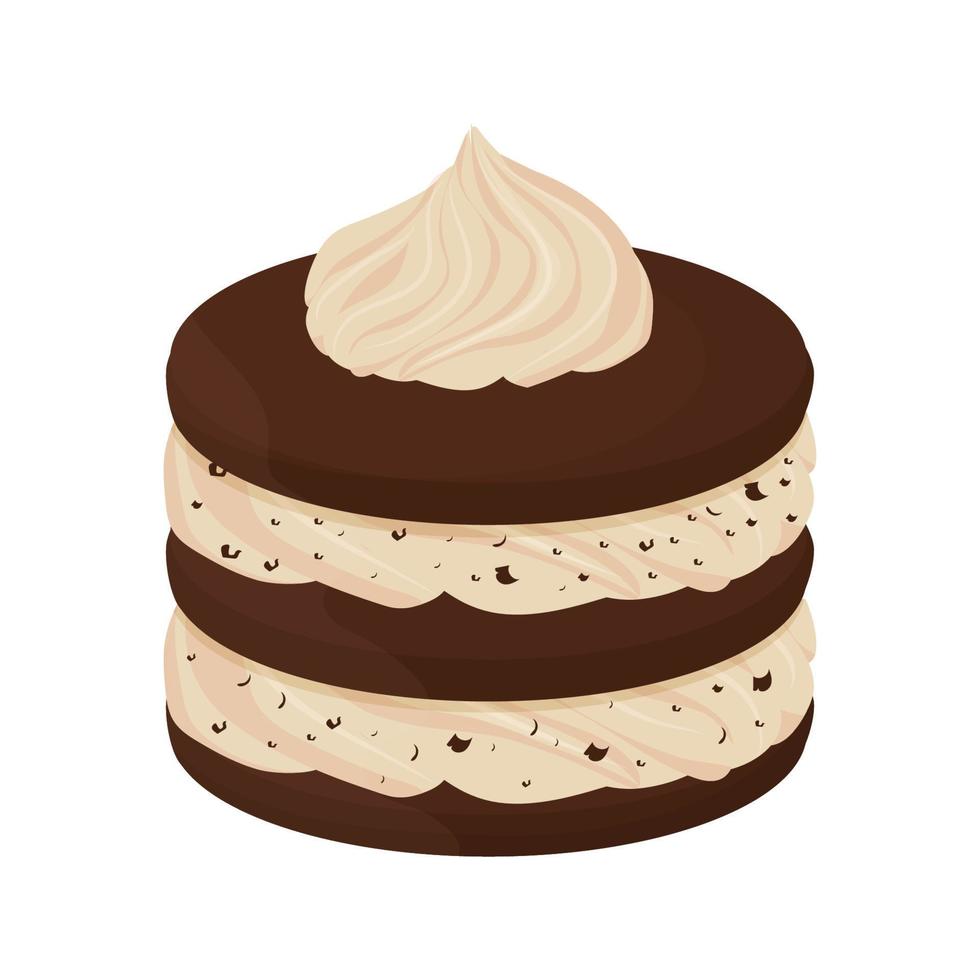 toetje met chocola biscuit en vanille room, belegd broodje geïsoleerd Aan wit achtergrond. gedetailleerd tekening clip art, fijnproever ontwerp element. vector illustratie