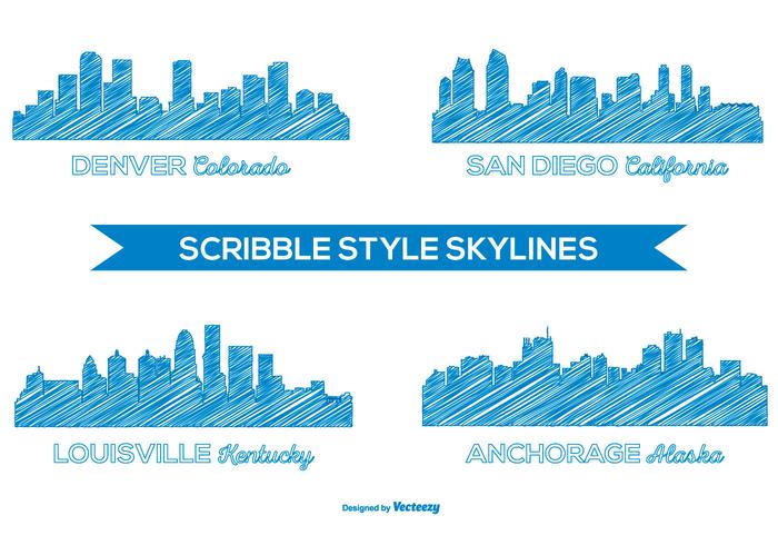Scribble style city skylines vector