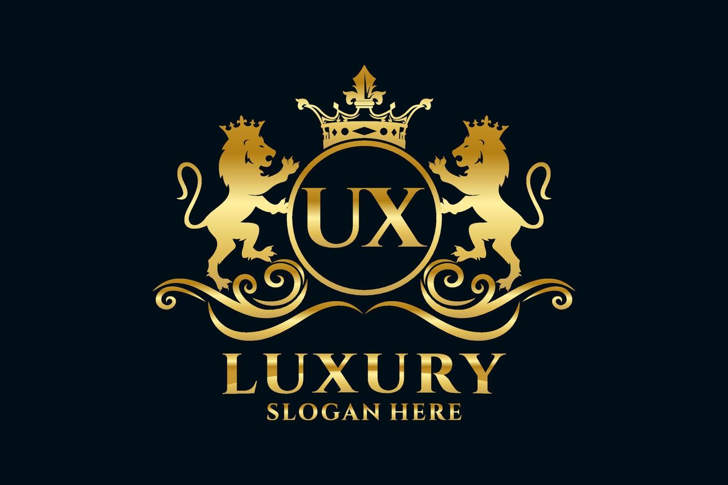 eerste ux brief leeuw Koninklijk luxe logo sjabloon in vector kunst voor luxueus branding projecten en andere vector illustratie.