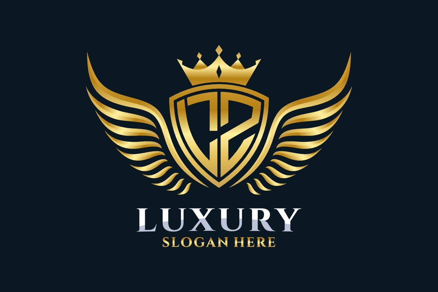 luxe Koninklijk vleugel brief lz kam goud kleur logo vector, zege logo, kam logo, vleugel logo, vector logo sjabloon.