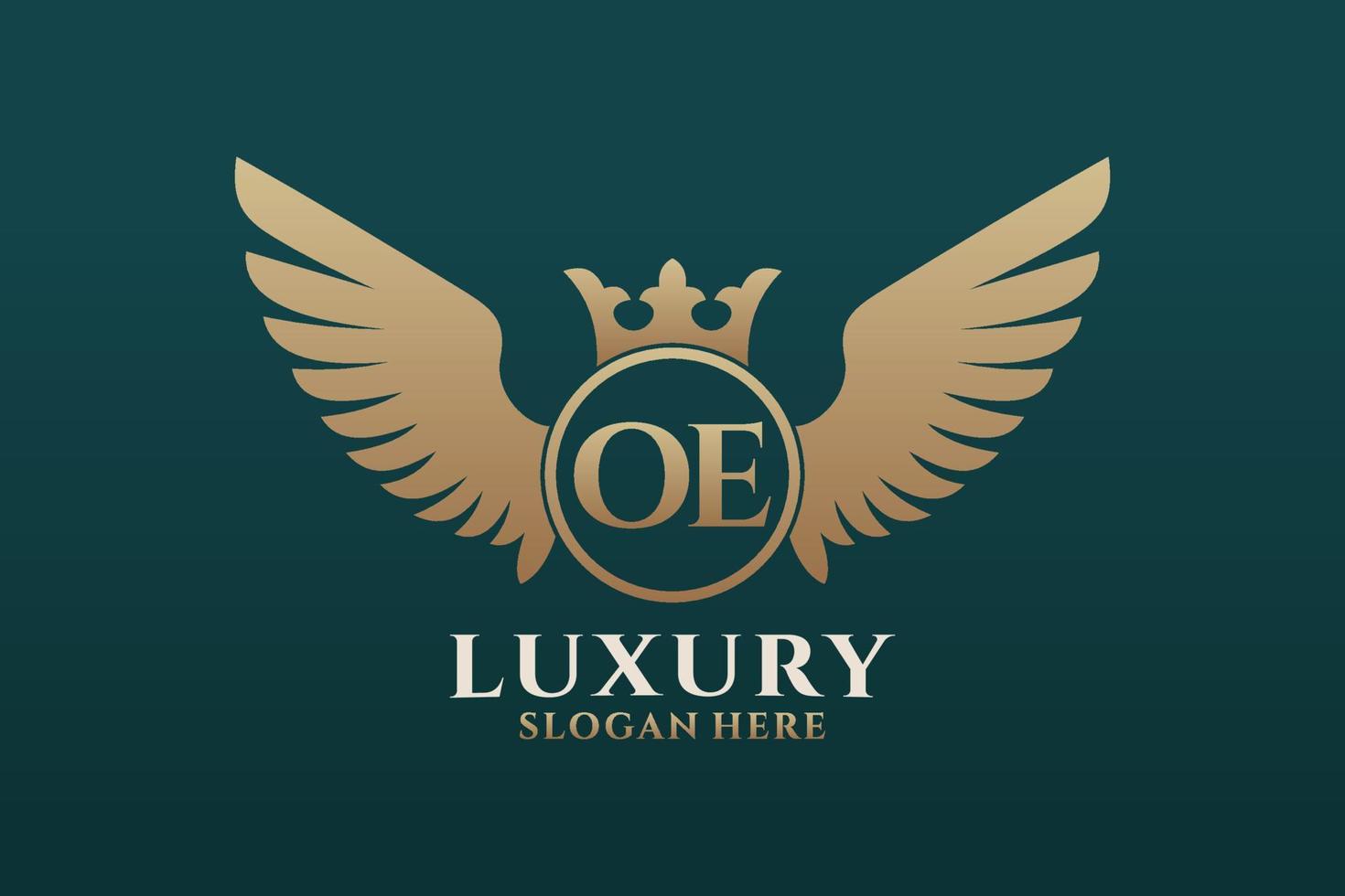 luxe Koninklijk vleugel brief oe kam goud kleur logo vector, zege logo, kam logo, vleugel logo, vector logo sjabloon.