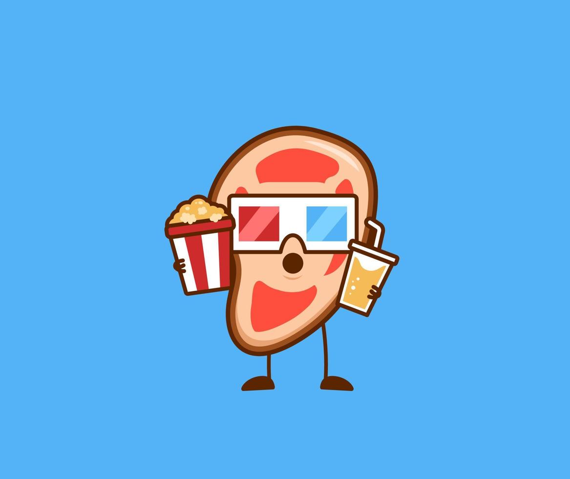 schattig vlees mensen film bezoekers aan het kijken films in bioscoop film theater met tussendoortje en drinken tekenfilm karakter mascotte illustratie vector