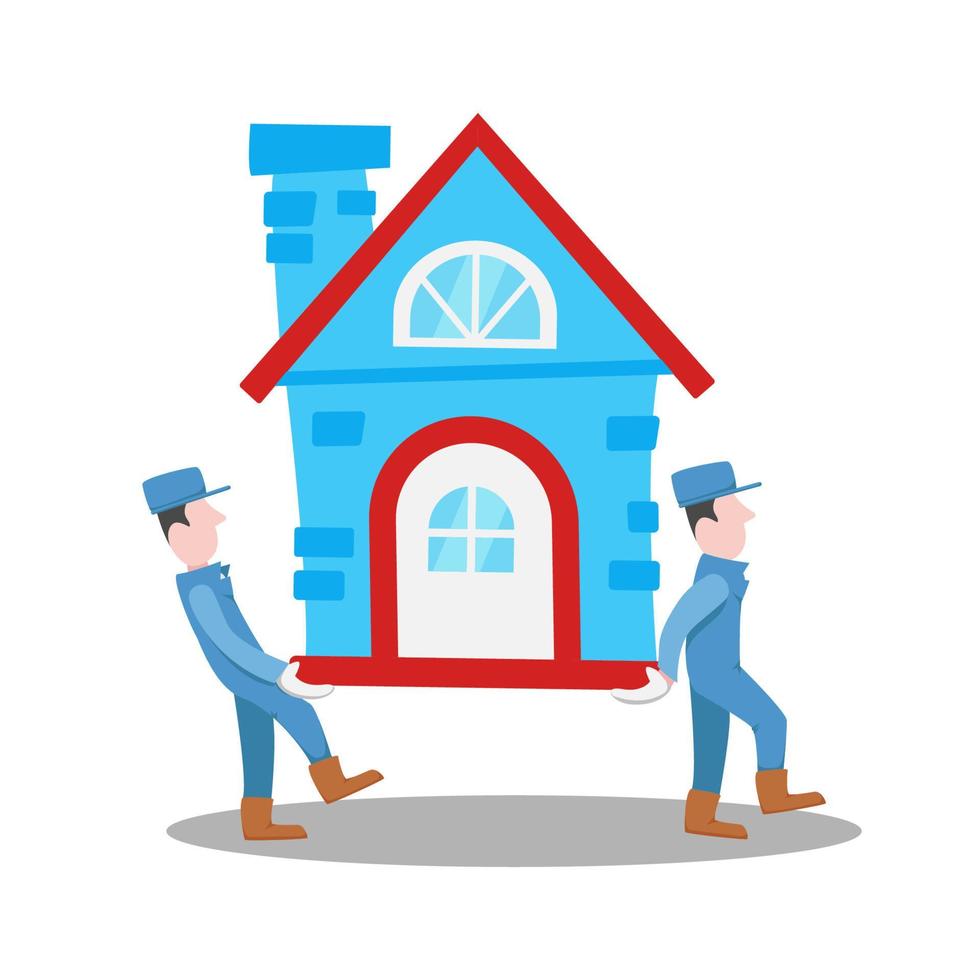 in beweging huis huis werk met in beweging en verhuizen arbeider bedrijf illustratie vector