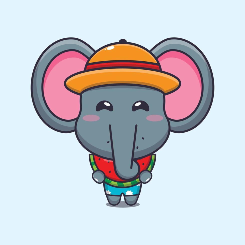 schattig olifant aan het eten vers watermeloen tekenfilm illustratie vector