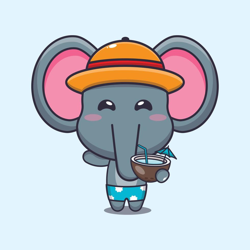schattig olifant drinken kokosnoot tekenfilm illustratie vector