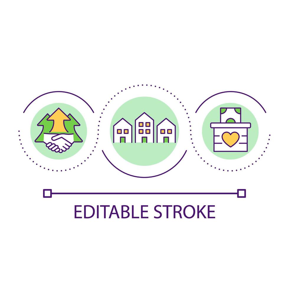 gemeenschap fundament lus concept icoon. liefdadigheid campagne abstract idee dun lijn illustratie. genereus bijdrage. filantropisch onderhoud. geïsoleerd schets tekening. bewerkbare hartinfarct. vector