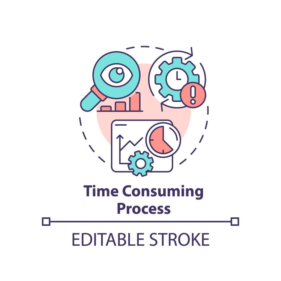 tijd consumeren werkwijze concept icoon. nadeel van bedrijf planning abstract idee dun lijn illustratie. geïsoleerd schets tekening. bewerkbare hartinfarct. vector