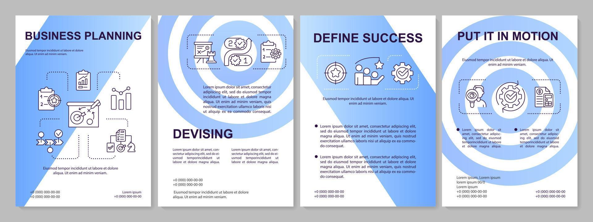 bedrijf planning blauw Gardient brochure sjabloon. onderneming ontwikkeling. brochure ontwerp met lineair pictogrammen. 4 vector indelingen voor presentatie, jaar- rapporten.