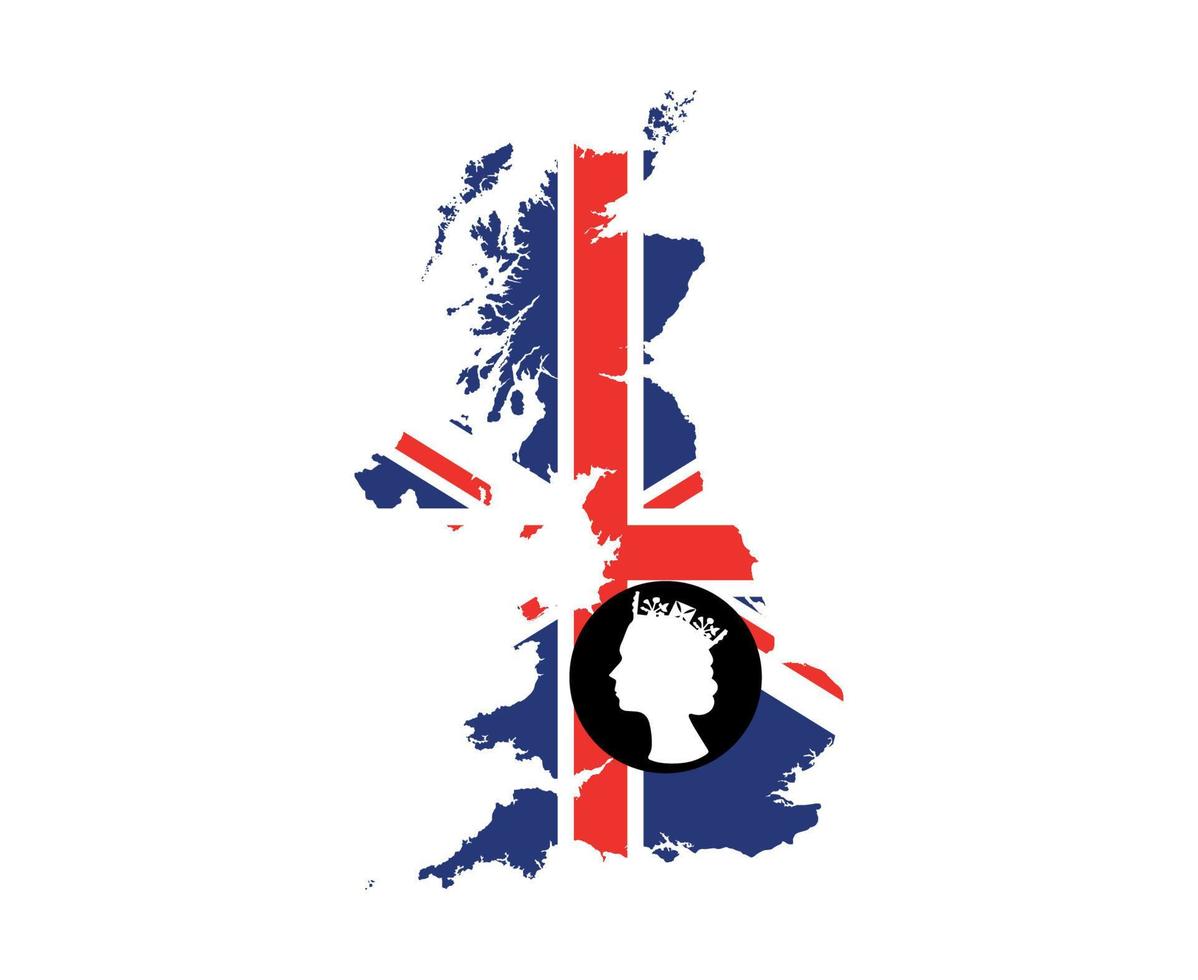 Elizabeth koningin gezicht zwart en wit met Brits Verenigde koninkrijk vlag nationaal Europa embleem kaart icoon vector illustratie abstract ontwerp element