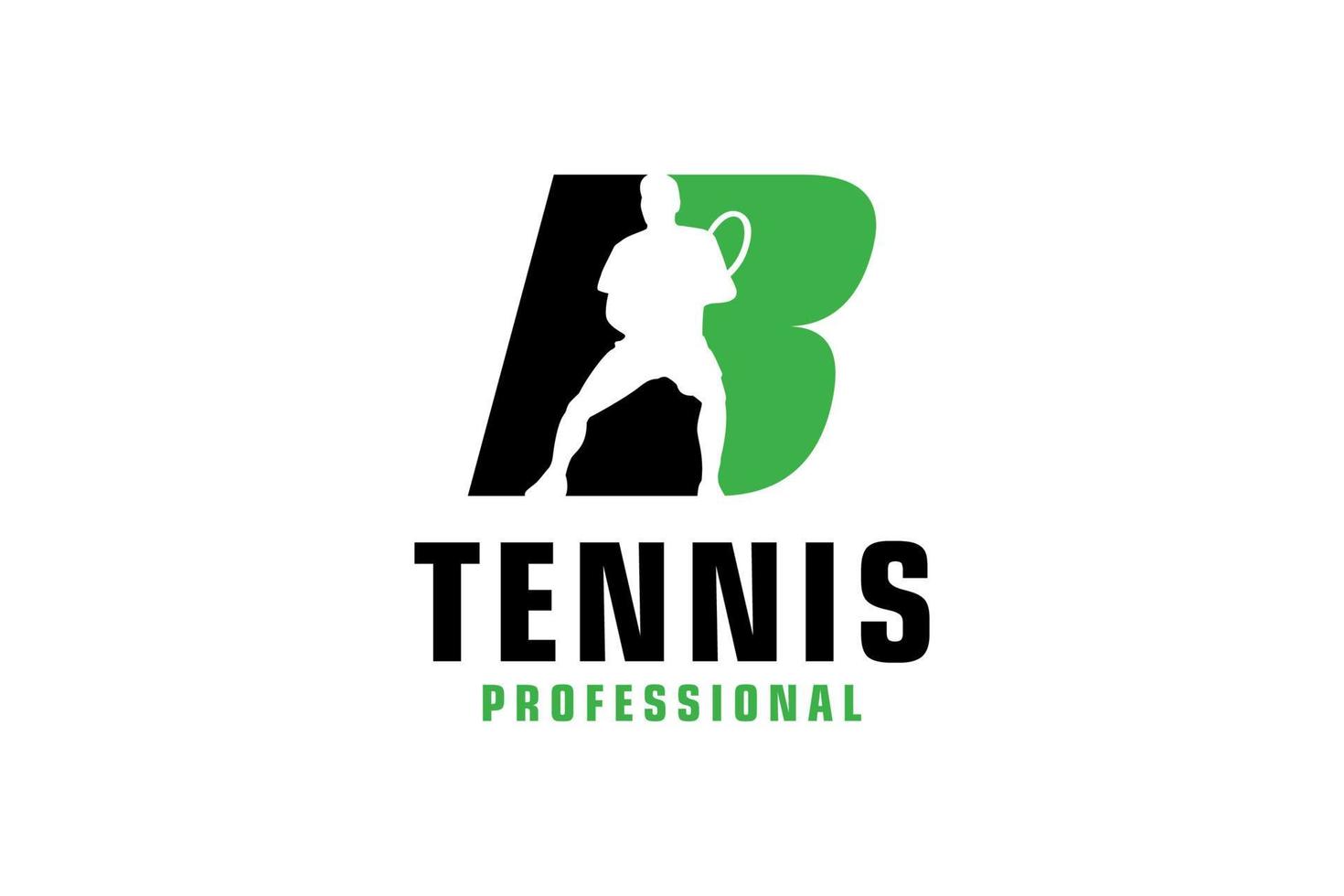 letter b met tennisspeler silhouet logo ontwerp. vectorontwerpsjabloonelementen voor sportteam of huisstijl. vector