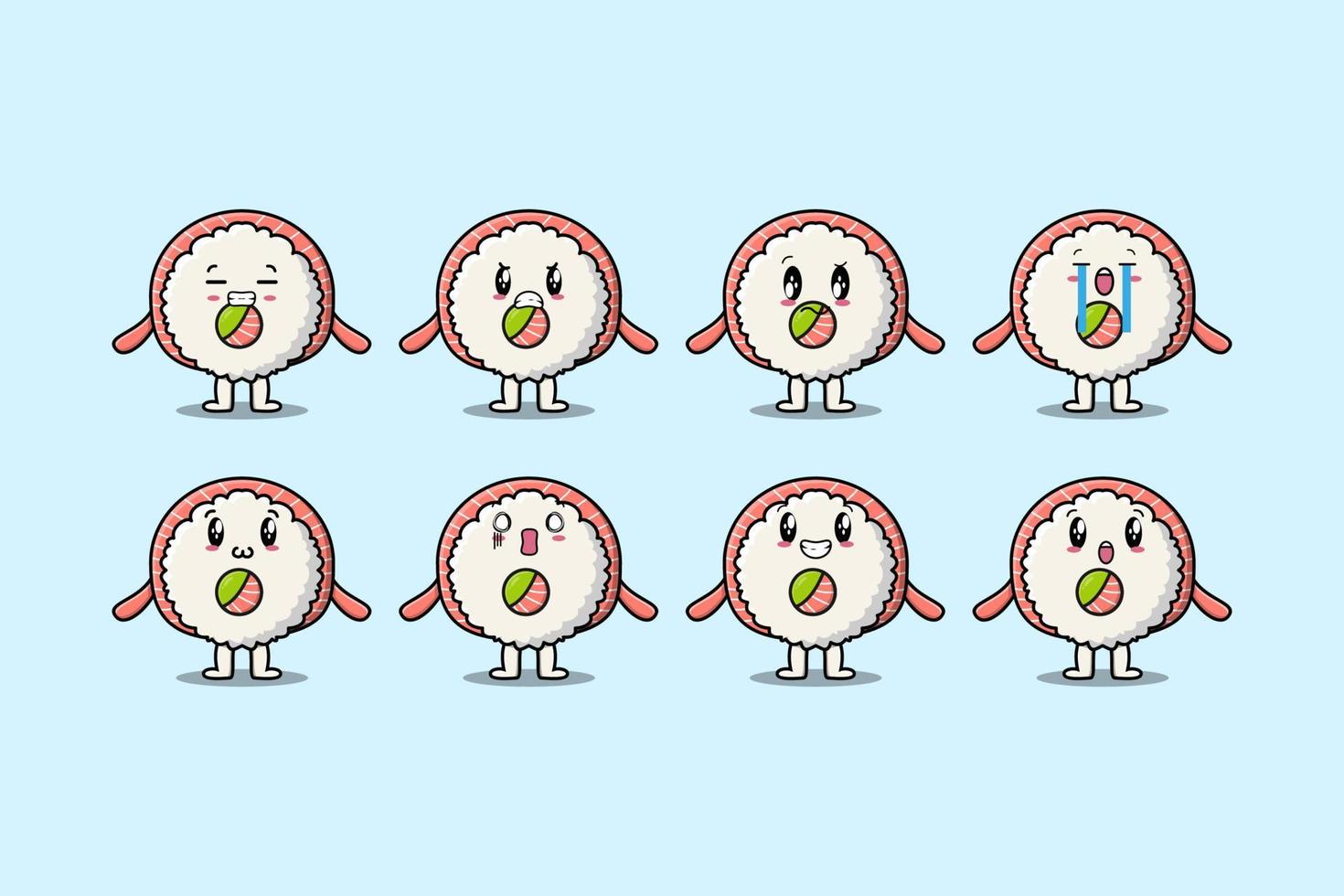 reeks kawaii rijst- sushi broodjes sashimi tekenfilm vector