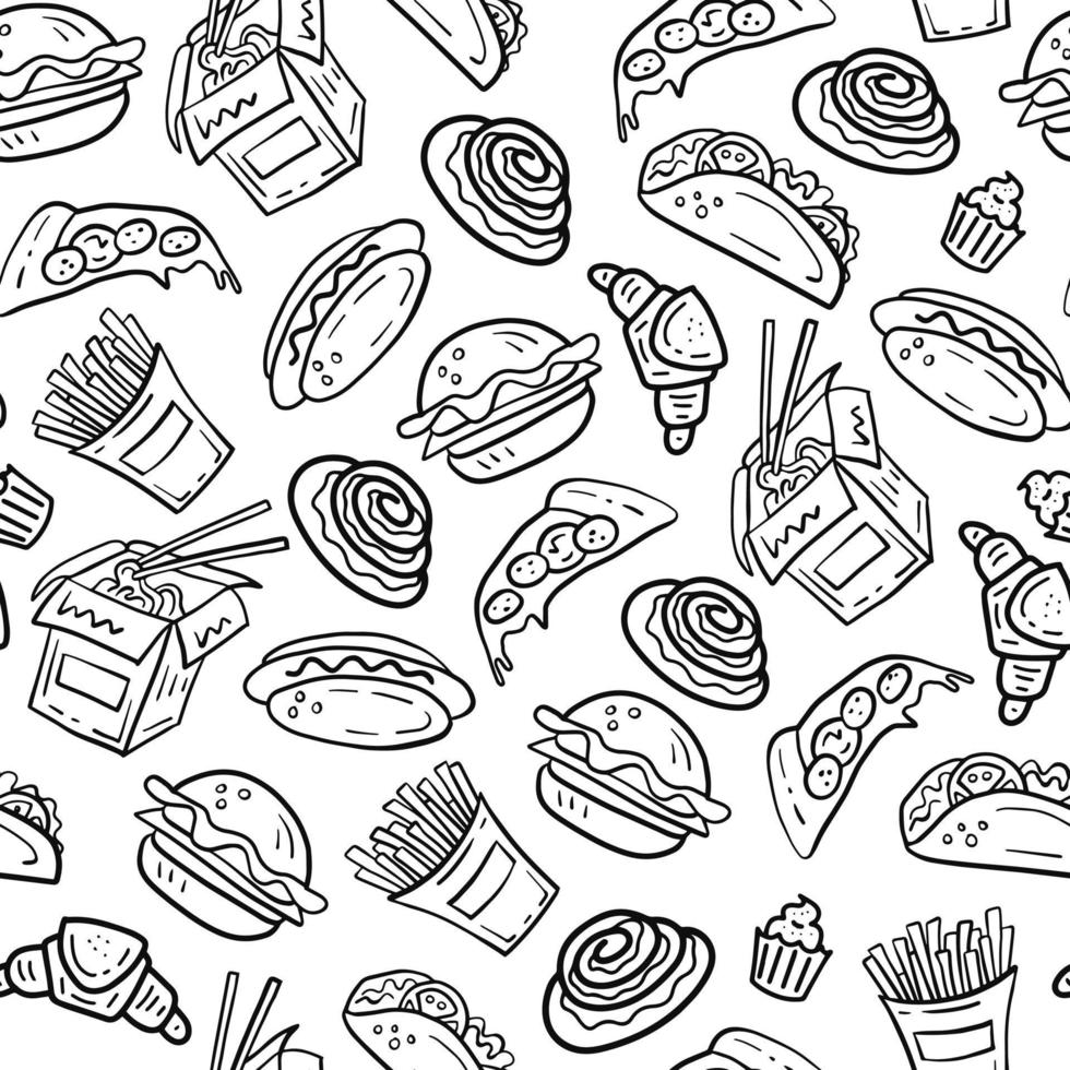 snel voedsel vector naadloos patroon in tekening stijl