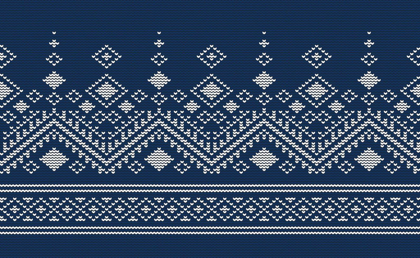 wit en blauw gebreid patroon vector, borduurwerk stijl achtergrond, etnisch doorlopend behang vector