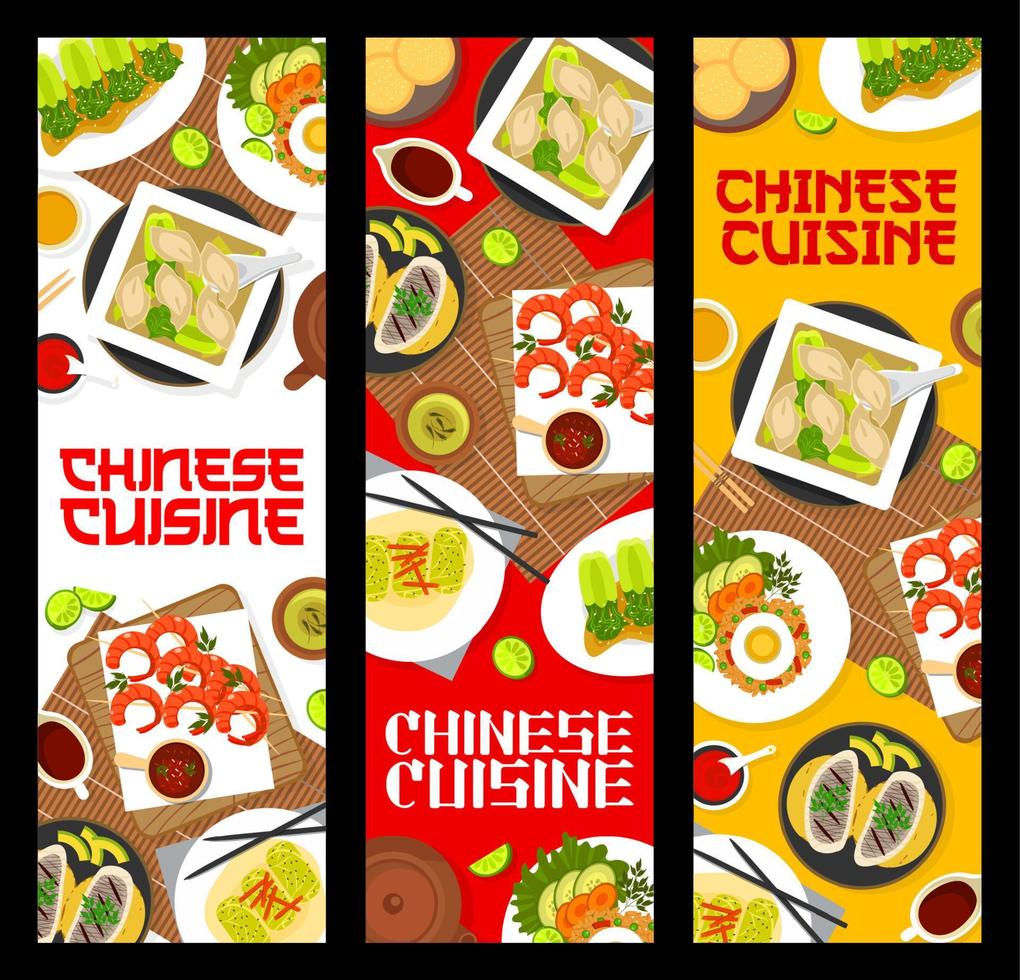 Chinese keuken maaltijden spandoeken, Aziatisch voedsel gerechten vector