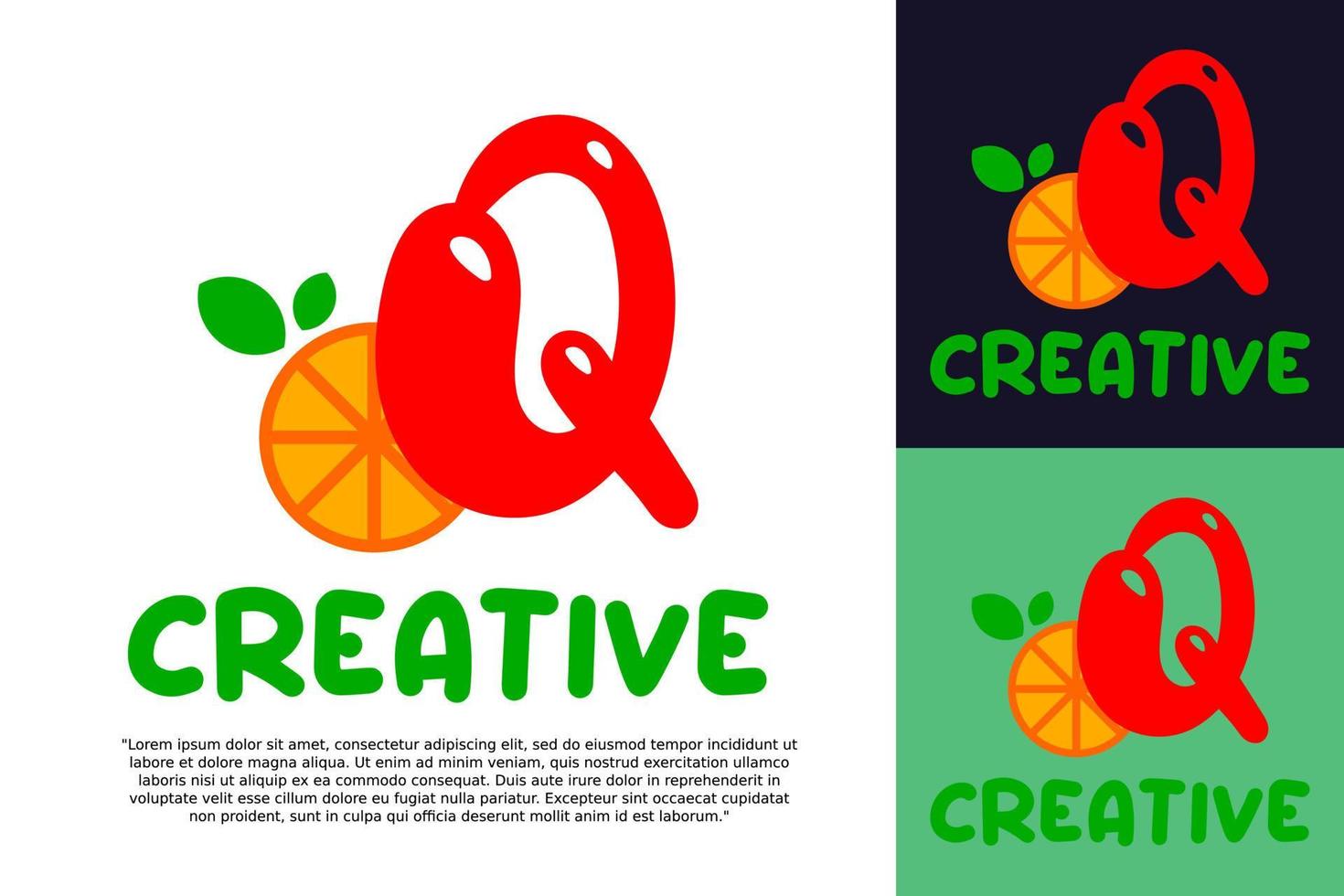 alfabet q logo en vers citrus fruit in modern stijl. vector