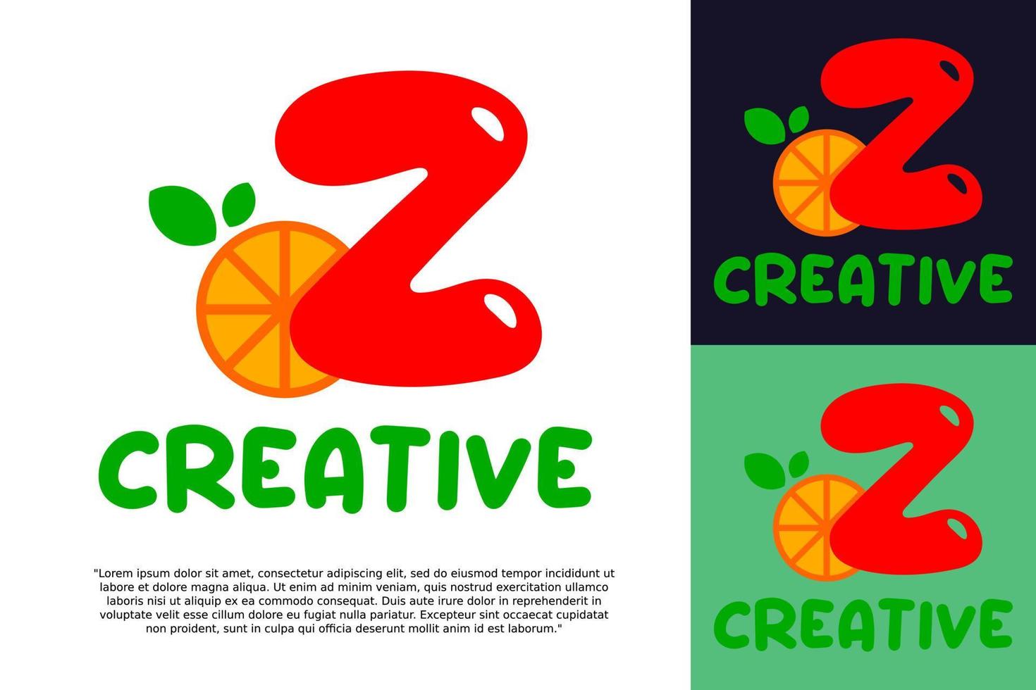 alfabet z logo en vers citrus fruit in modern stijl. vector