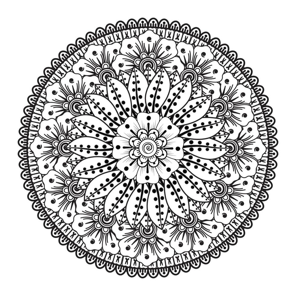 cirkelvormig patroon in de vorm van mandala voor henna, mehndi, tatoeage, decoratie. decoratief ornament in etnische oosterse stijl. kleurboek pagina. vector