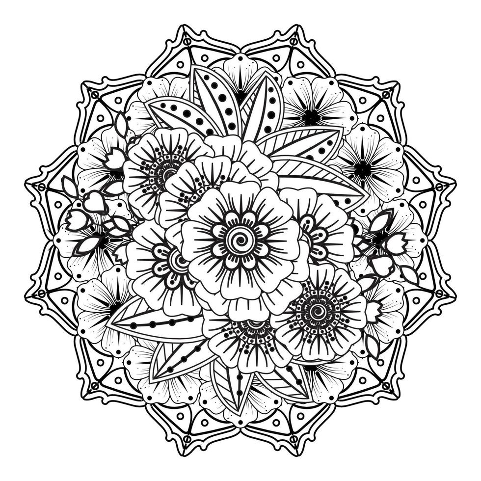 cirkelvormig patroon in de vorm van mandala voor henna, mehndi, tatoeage, decoratie. decoratief ornament in etnische oosterse stijl. kleurboek pagina. vector